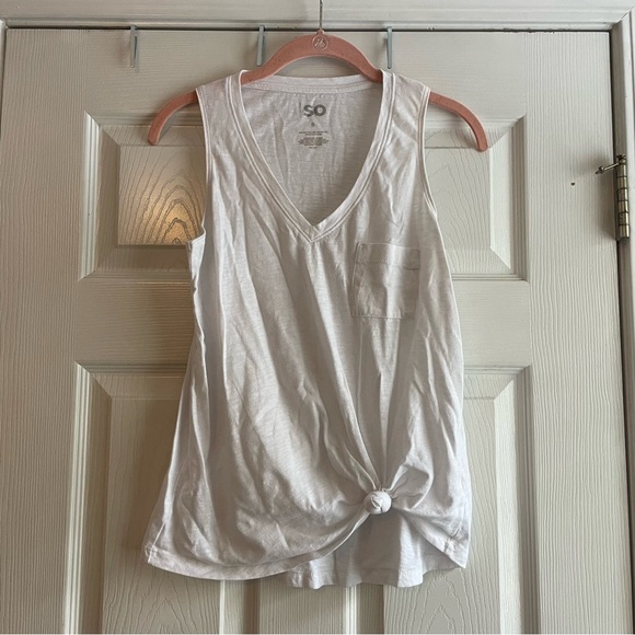 SO Tops - SO Small White Tank Top Side Tie Front Pocket